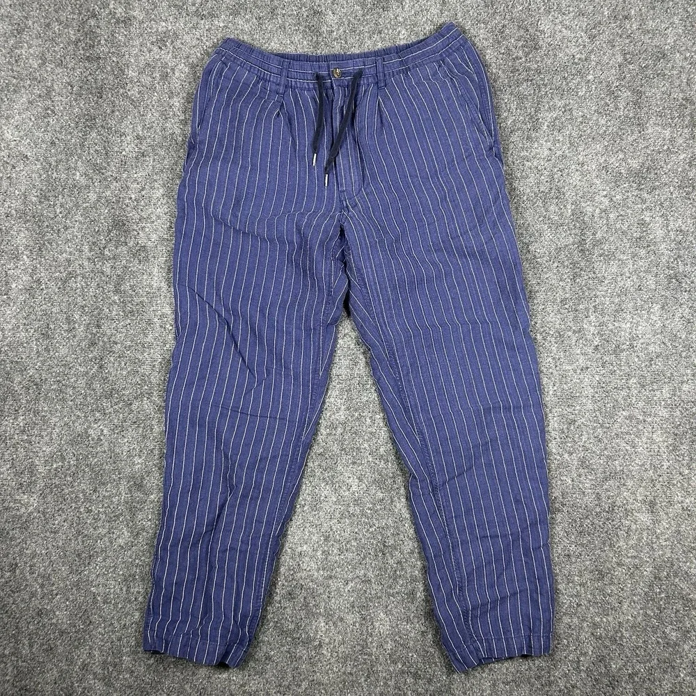 Polo Ralph Lauren Linen Pants Men's M Blue Navy Stripe Summer Resort Beach USA
